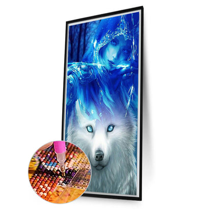 White Wolf - AB Round Drill Diamond Painting 40*70CM