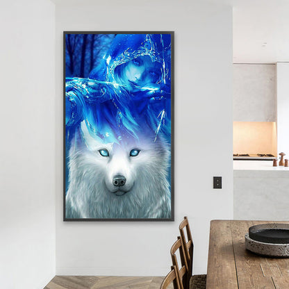 White Wolf - AB Round Drill Diamond Painting 40*70CM