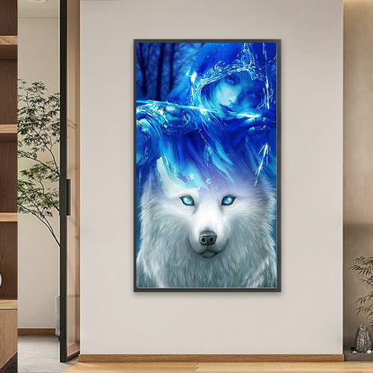 White Wolf - AB Round Drill Diamond Painting 40*70CM