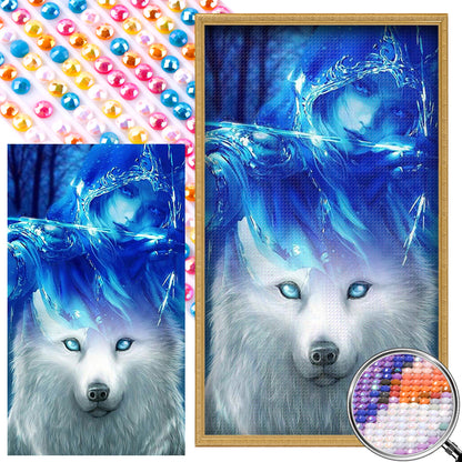 White Wolf - AB Round Drill Diamond Painting 40*70CM