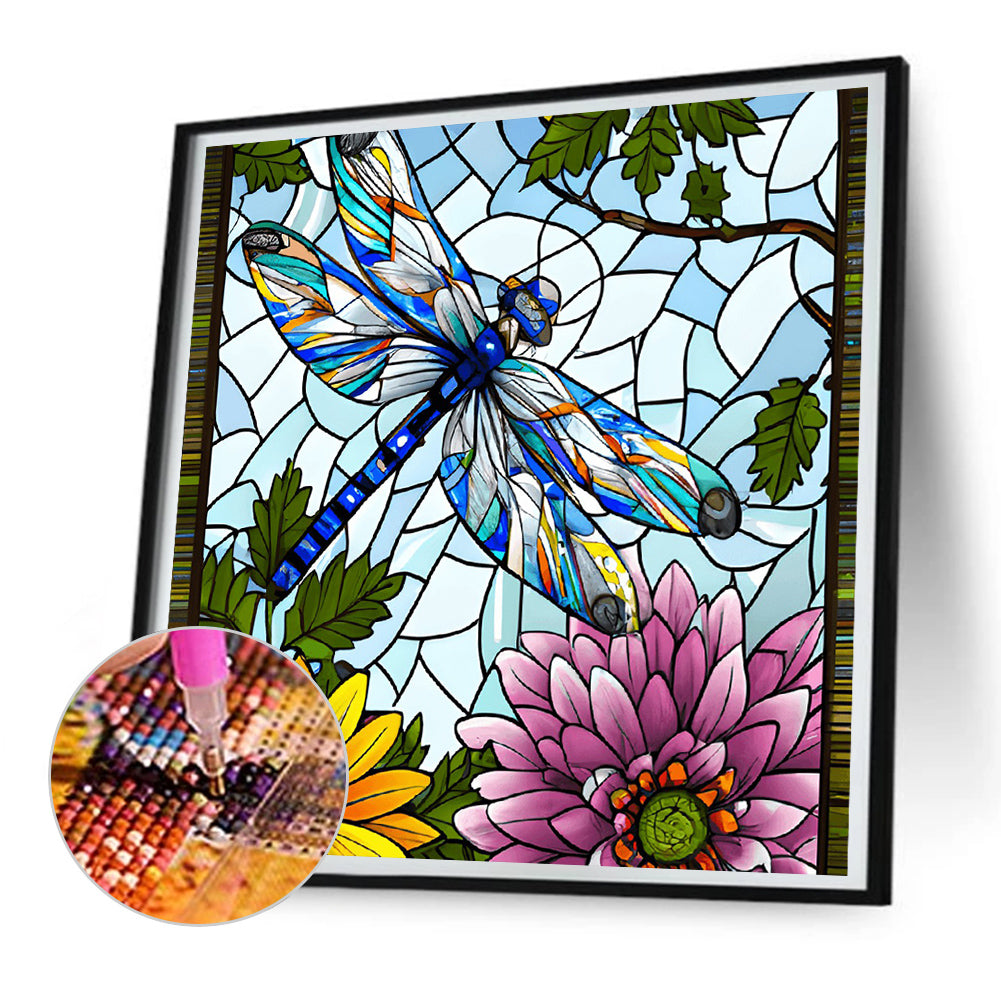 Flowers And Dragonflies - Full Round Drill Diamond Painting 30*30CM