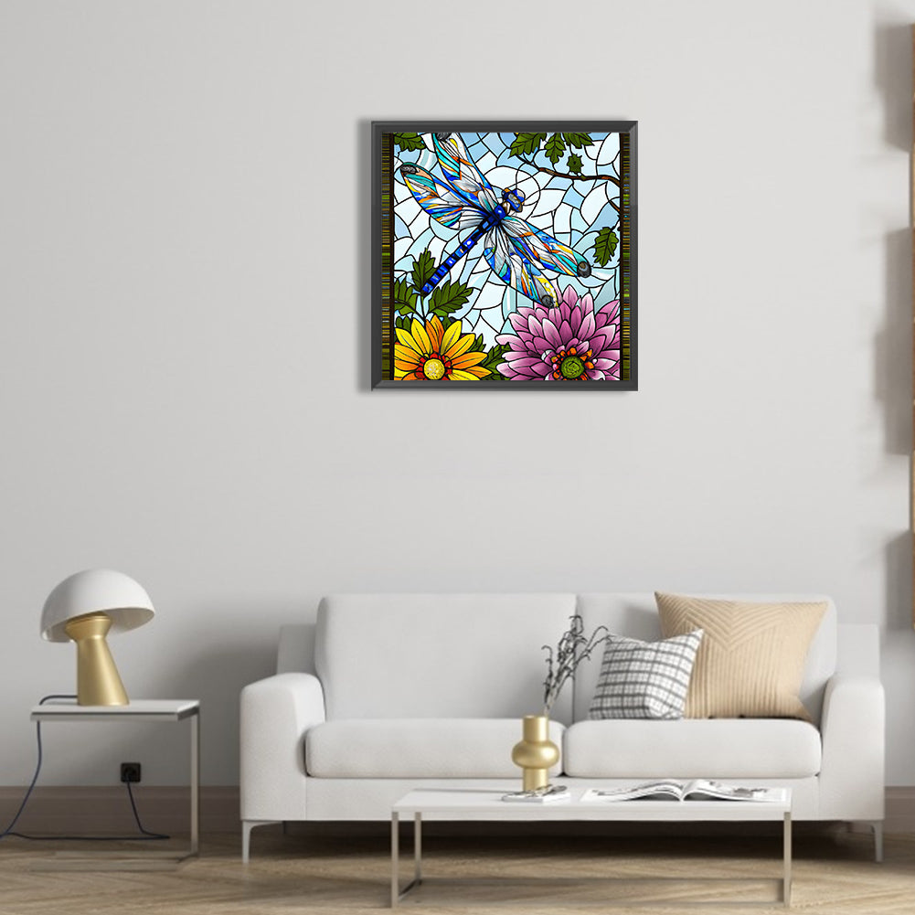 Flowers And Dragonflies - Full Round Drill Diamond Painting 30*30CM