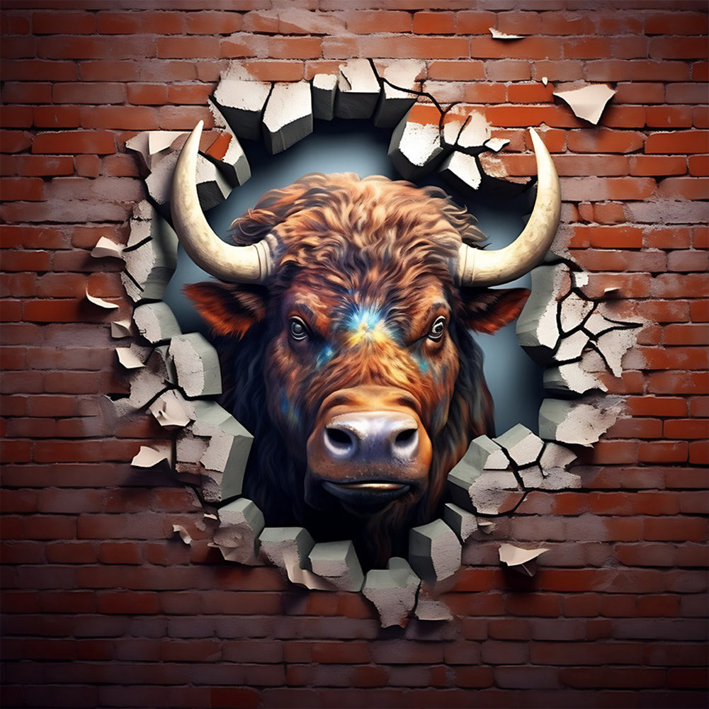 The Small Animal Yak That Broke Through The Wall - Full Round Drill Diamond Painting 30*30CM