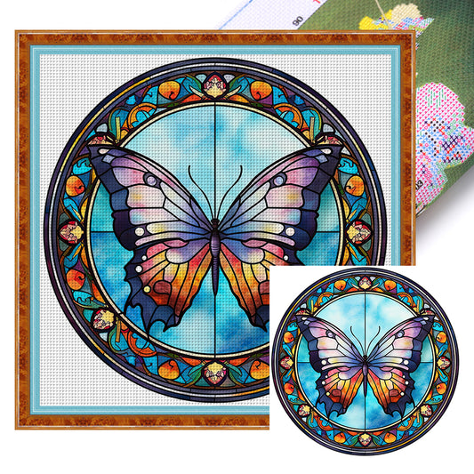 Glass Painting-Butterfly - 18CT Stamped Cross Stitch 20*20CM