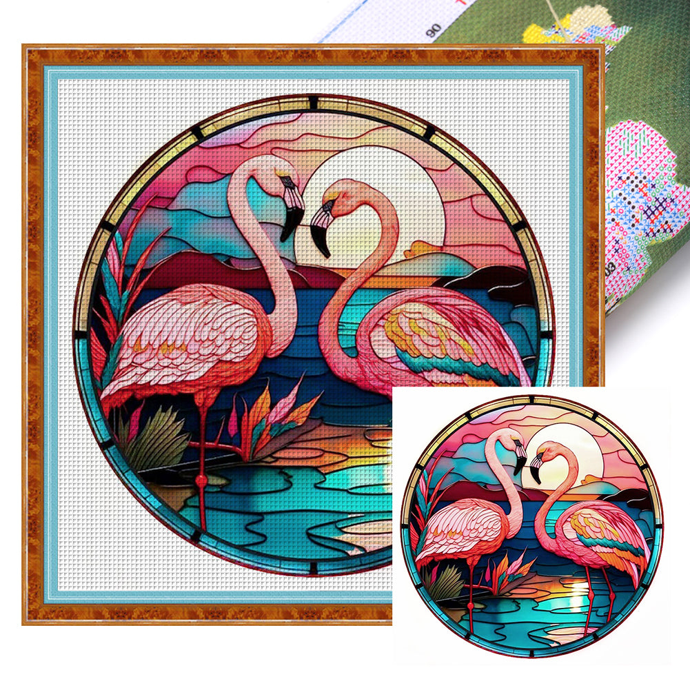 Glass Painting-Flamingo - 18CT Stamped Cross Stitch 20*20CM