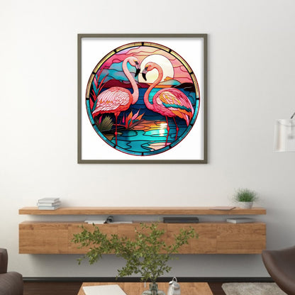 Glass Painting-Flamingo - 18CT Stamped Cross Stitch 20*20CM