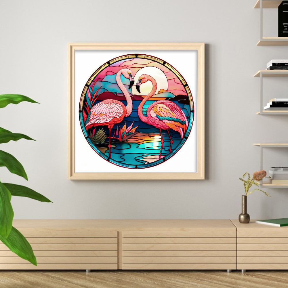 Glass Painting-Flamingo - 18CT Stamped Cross Stitch 20*20CM