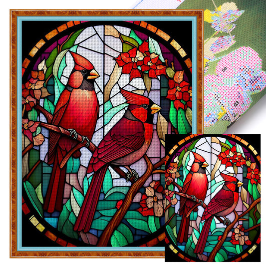 Glass Painting-North American Red Bird - 11CT Stamped Cross Stitch 50*65CM