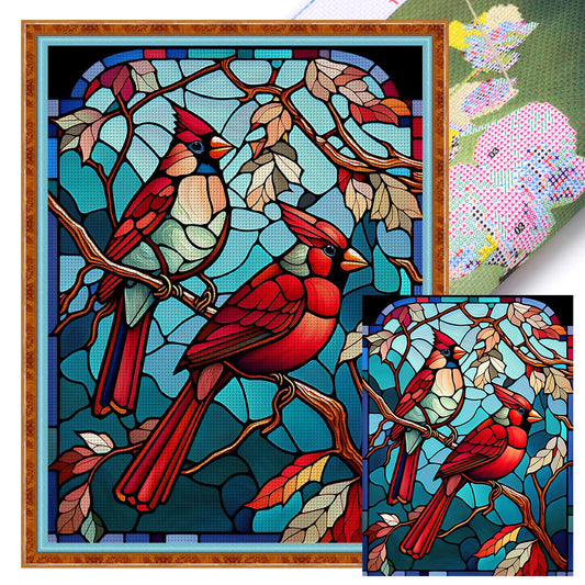 Glass Painting-North American Red Bird - 11CT Stamped Cross Stitch 50*65CM