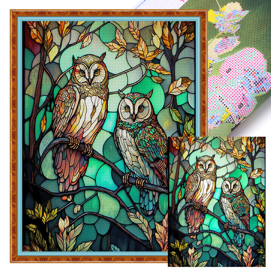 Glass Painting-Owl - 11CT Stamped Cross Stitch 50*65CM