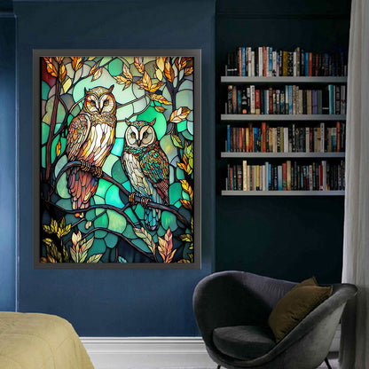 Glass Painting-Owl - 11CT Stamped Cross Stitch 50*65CM