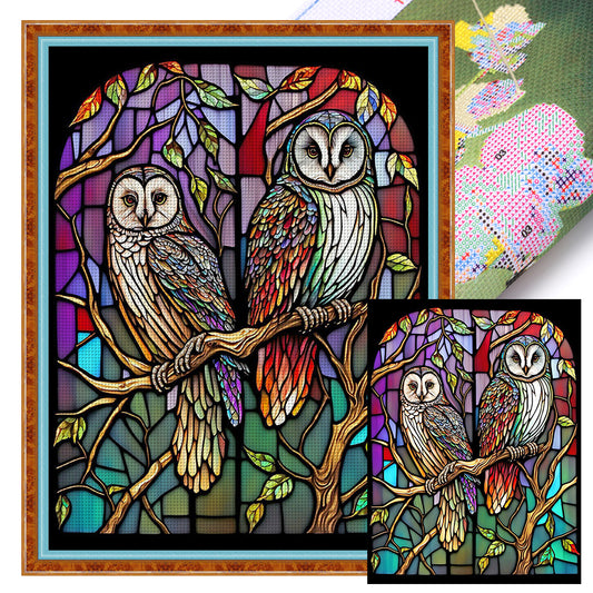 Glass Painting-Owl - 11CT Stamped Cross Stitch 50*65CM