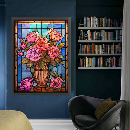 Glass Painting-Pink Rose - 11CT Stamped Cross Stitch 50*65CM