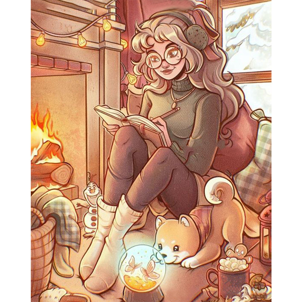 Girl Reading Book - 11CT Stamped Cross Stitch 50*60CM