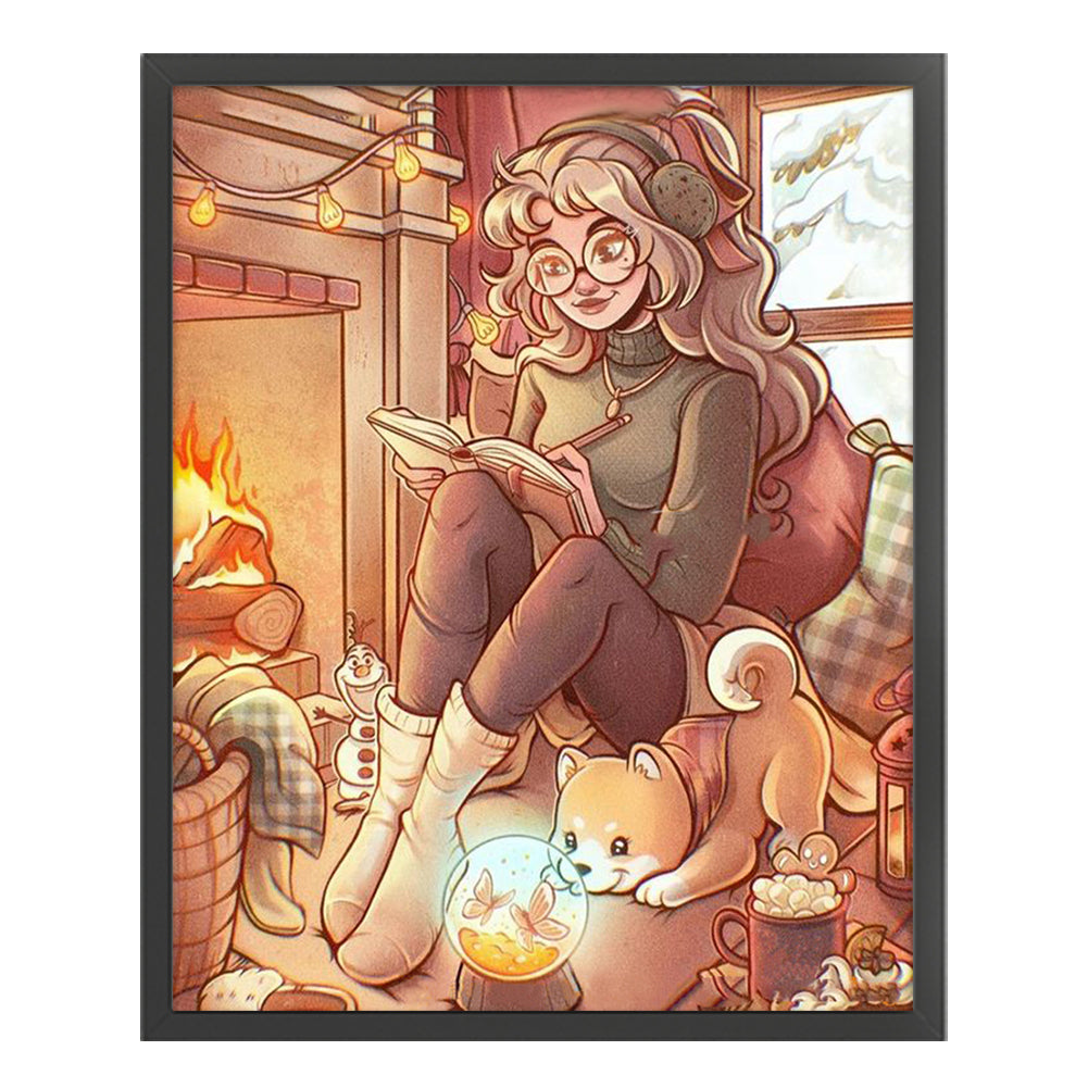 Girl Reading Book - 11CT Stamped Cross Stitch 50*60CM