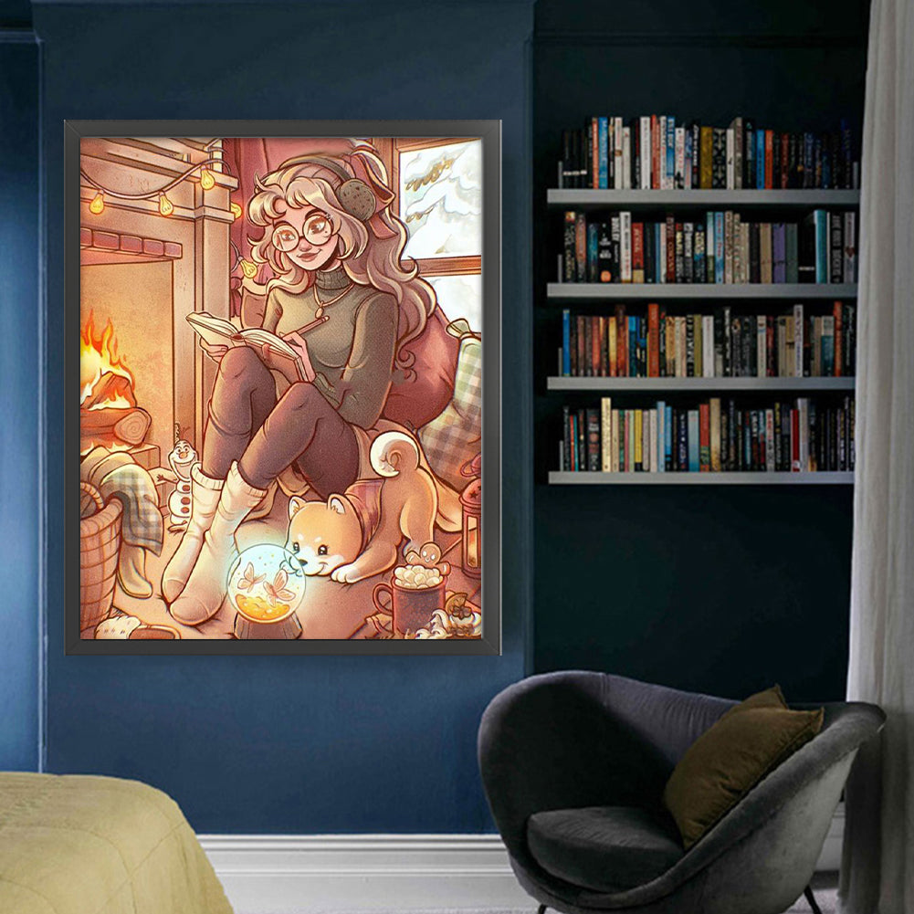 Girl Reading Book - 11CT Stamped Cross Stitch 50*60CM