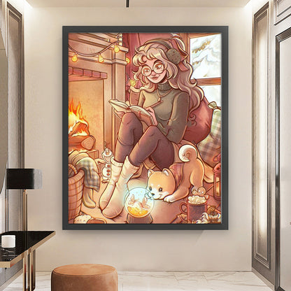 Girl Reading Book - 11CT Stamped Cross Stitch 50*60CM