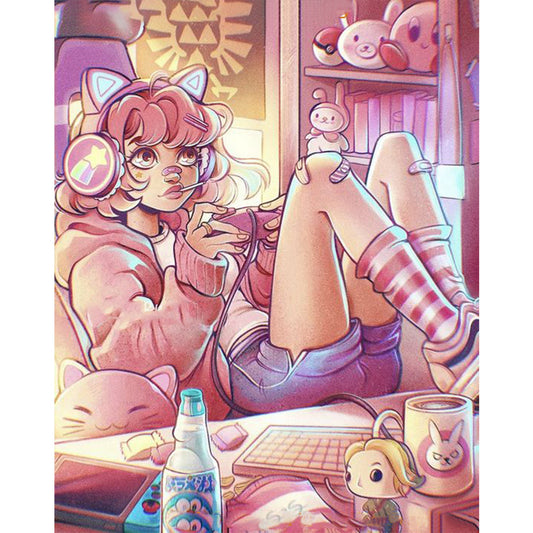 Game Girl - 11CT Stamped Cross Stitch 50*60CM