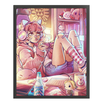 Game Girl - 11CT Stamped Cross Stitch 50*60CM