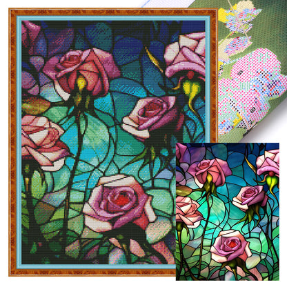 Glass Painting-Rose - 11CT Stamped Cross Stitch 40*55CM