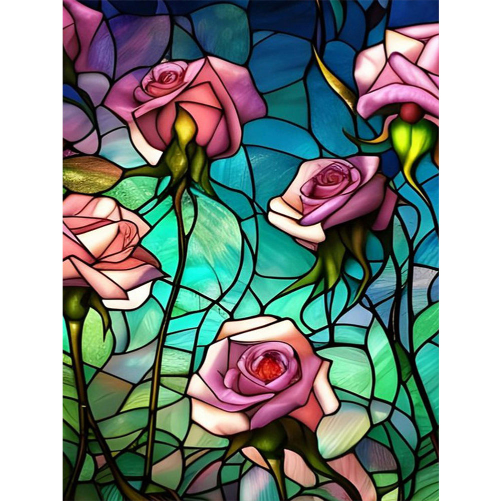 Glass Painting-Rose - 11CT Stamped Cross Stitch 40*55CM