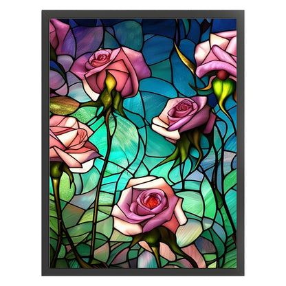 Glass Painting-Rose - 11CT Stamped Cross Stitch 40*55CM