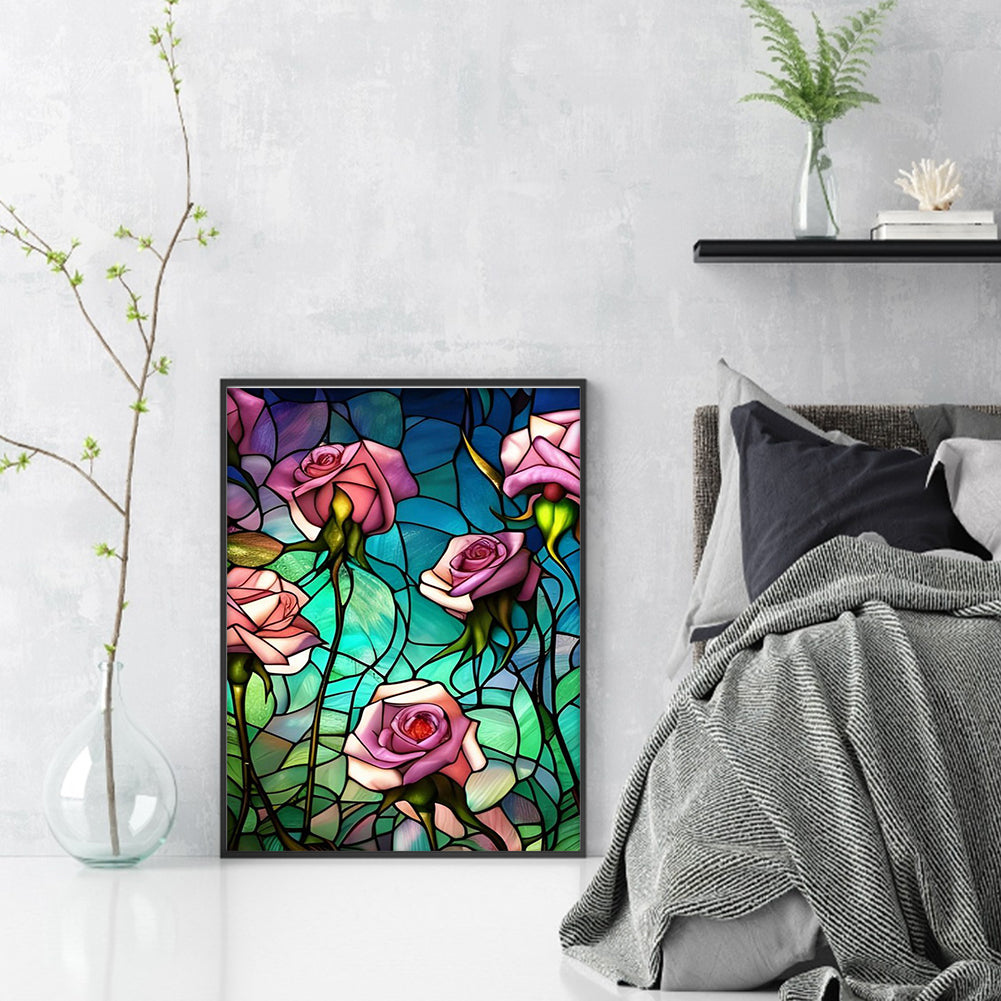 Glass Painting-Rose - 11CT Stamped Cross Stitch 40*55CM
