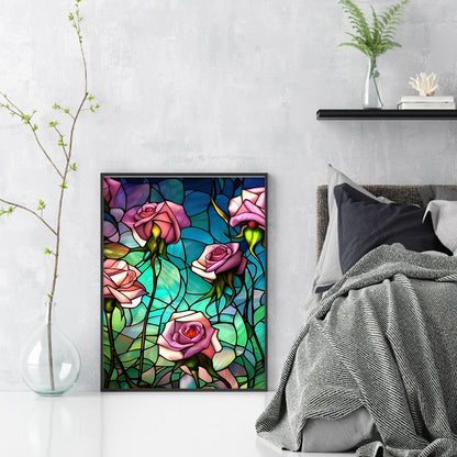 Glass Painting-Rose - 11CT Stamped Cross Stitch 40*55CM