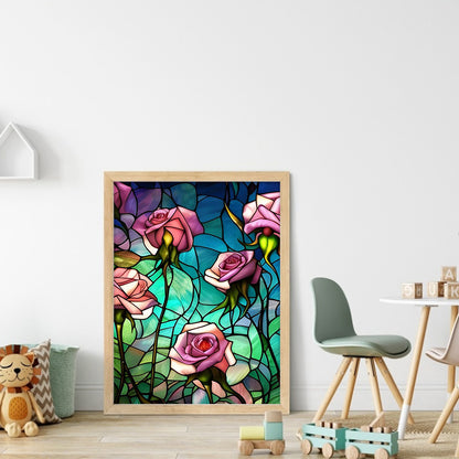 Glass Painting-Rose - 11CT Stamped Cross Stitch 40*55CM