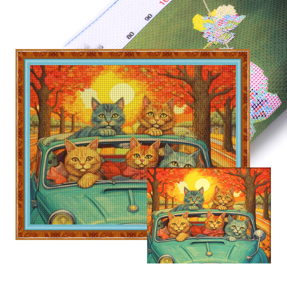 Cat Family - 11CT Stamped Cross Stitch 50*40CM