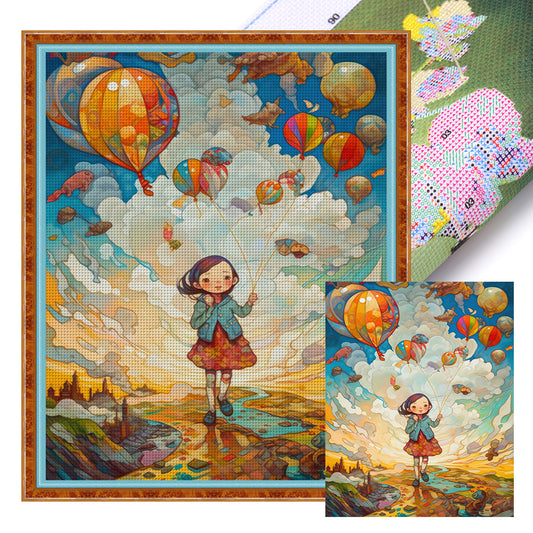 Little Girl And Balloon - 11CT Stamped Cross Stitch 40*53CM