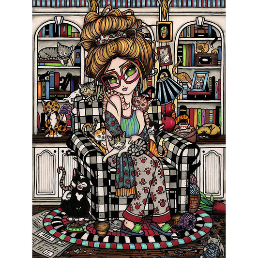 Big-Eyed Girl And Cat - 11CT Stamped Cross Stitch 45*60CM