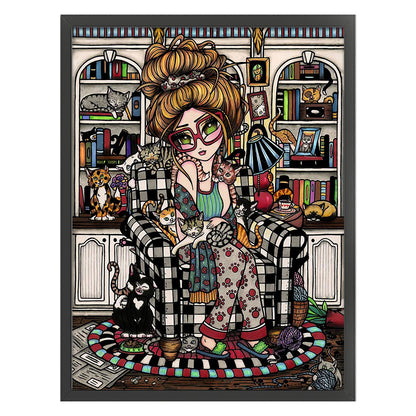 Big-Eyed Girl And Cat - 11CT Stamped Cross Stitch 45*60CM