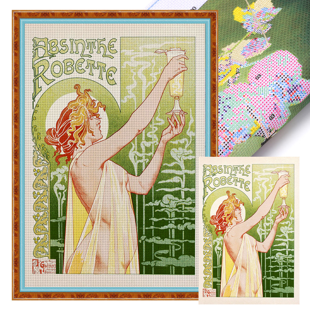 Drink Advertising Woman - 11CT Stamped Cross Stitch 50*70CM