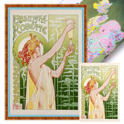 Drink Advertising Woman - 11CT Stamped Cross Stitch 50*70CM