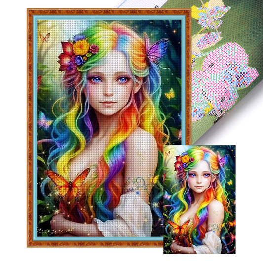 Rainbow Girl - 11CT Stamped Cross Stitch 50*75CM