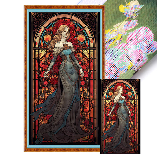 Glass Painting-Beauty - 11CT Stamped Cross Stitch 50*87CM