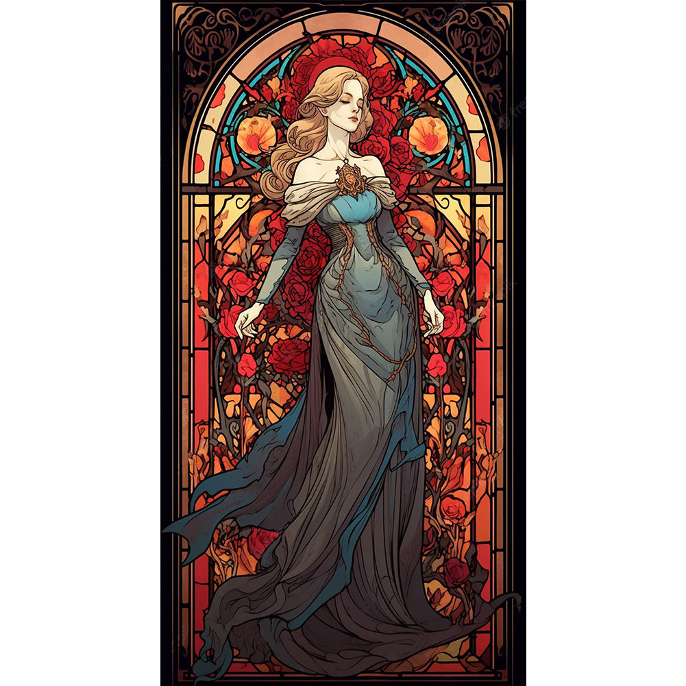 Glass Painting-Beauty - 11CT Stamped Cross Stitch 50*87CM