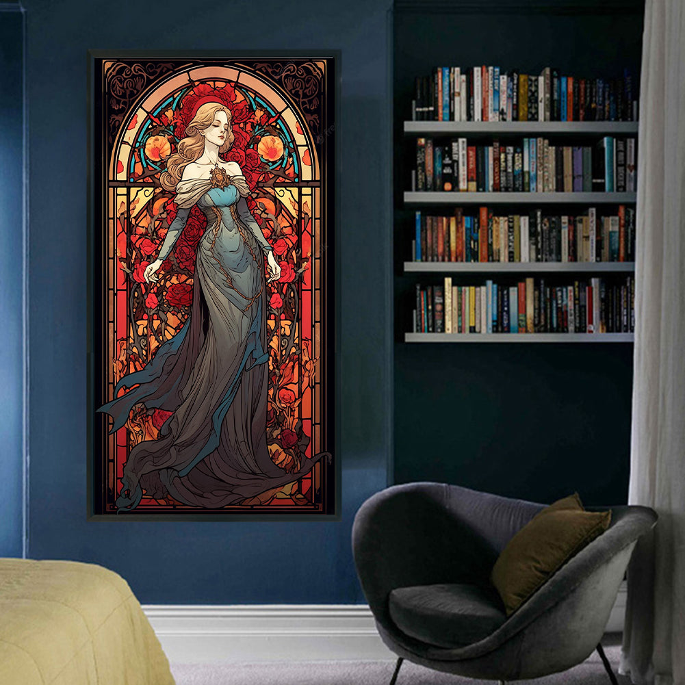 Glass Painting-Beauty - 11CT Stamped Cross Stitch 50*87CM