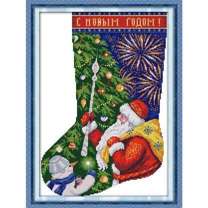 Santa Claus In Christmas Stocking - 16CT Stamped Cross Stitch 27*37CM(Joy Sunday)