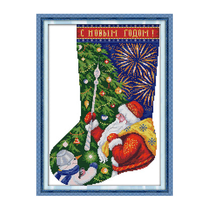 Santa Claus In Christmas Stocking - 16CT Stamped Cross Stitch 27*37CM(Joy Sunday)