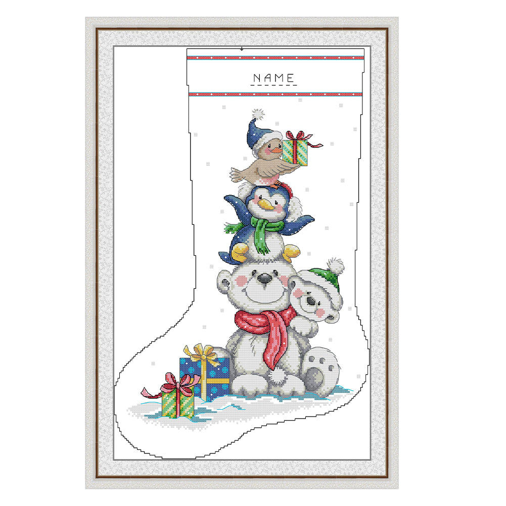 Christmas Stocking Polar Bear - 16CT Stamped Cross Stitch 29*43CM(Joy Sunday)