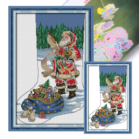 Santa Claus In Christmas Stocking - 16CT Stamped Cross Stitch 29*43CM(Joy Sunday)