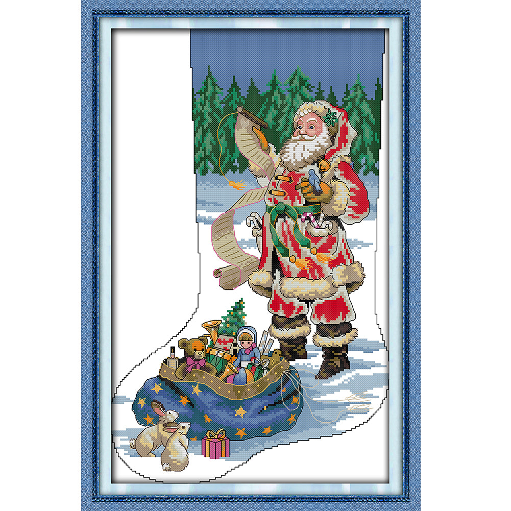 Santa Claus In Christmas Stocking - 16CT Stamped Cross Stitch 29*43CM(Joy Sunday)