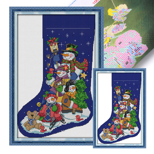 Snowman In Christmas Stocking - 16CT Stamped Cross Stitch 30*42CM(Joy Sunday)