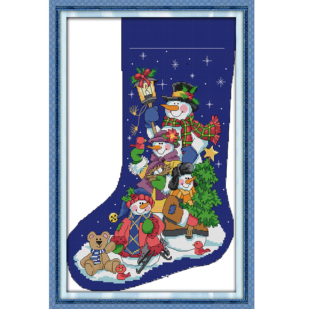 Snowman In Christmas Stocking - 16CT Stamped Cross Stitch 30*42CM(Joy Sunday)