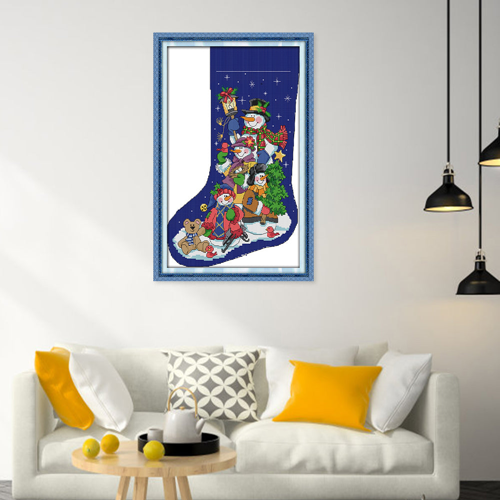 Snowman In Christmas Stocking - 16CT Stamped Cross Stitch 30*42CM(Joy Sunday)