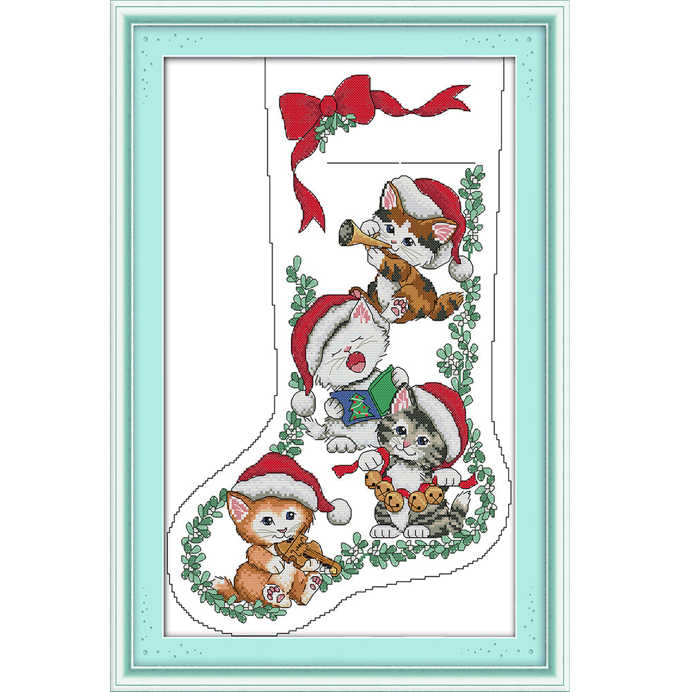 Kitten Christmas Stocking - 16CT Stamped Cross Stitch 30*43CM(Joy Sunday)