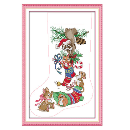 Christmas Socks - 16CT Stamped Cross Stitch 30*44CM(Joy Sunday)