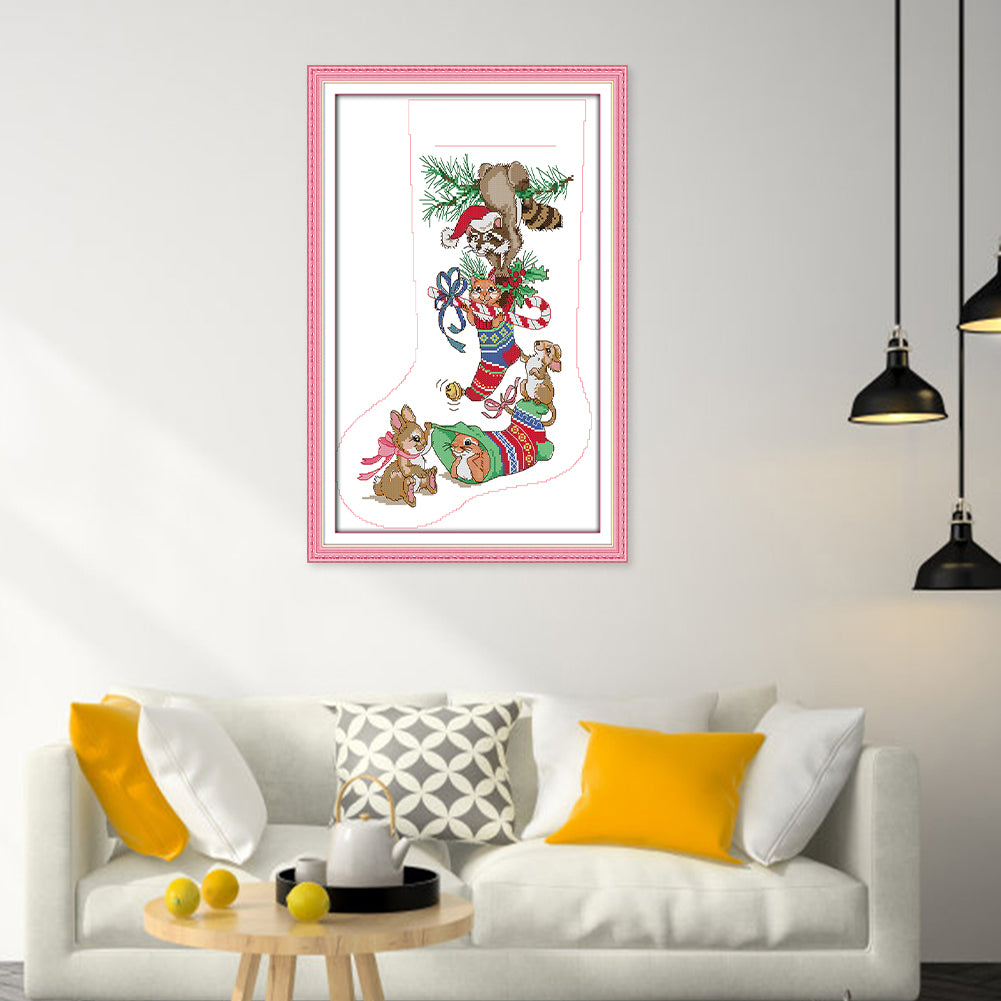 Christmas Socks - 16CT Stamped Cross Stitch 30*44CM(Joy Sunday)